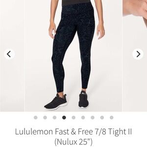 Lululemon Fast & Free 7/8 Tight II (Nulux 25")
Nouveau Mach Blue Black